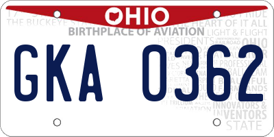 OH license plate GKA0362