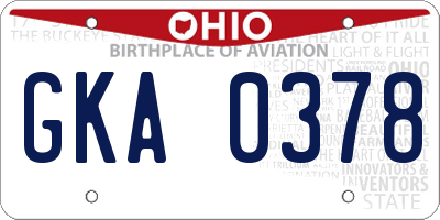 OH license plate GKA0378