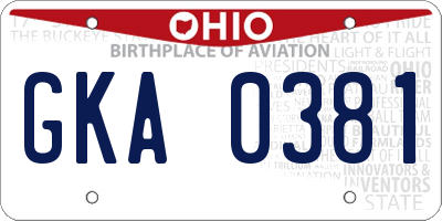 OH license plate GKA0381