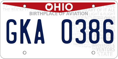 OH license plate GKA0386