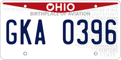 OH license plate GKA0396