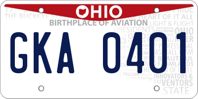 OH license plate GKA0401