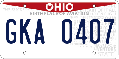 OH license plate GKA0407