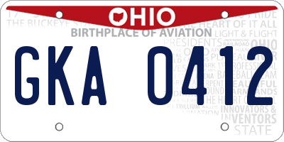 OH license plate GKA0412