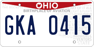 OH license plate GKA0415