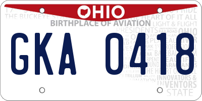 OH license plate GKA0418