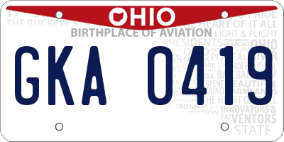 OH license plate GKA0419