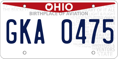 OH license plate GKA0475