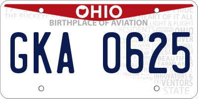 OH license plate GKA0625