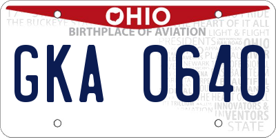 OH license plate GKA0640