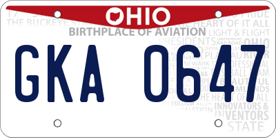 OH license plate GKA0647