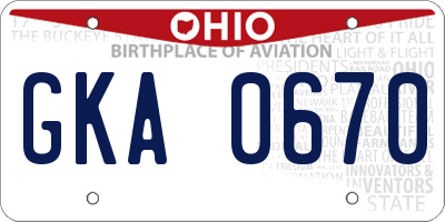 OH license plate GKA0670