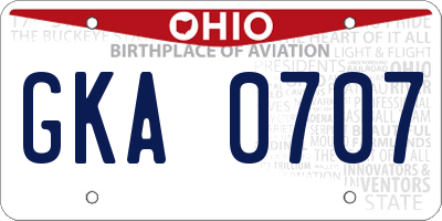 OH license plate GKA0707