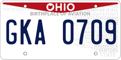 OH license plate GKA0709