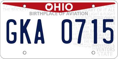 OH license plate GKA0715
