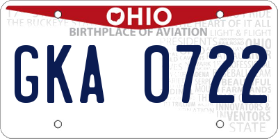 OH license plate GKA0722