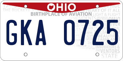 OH license plate GKA0725