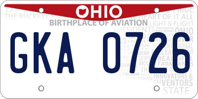 OH license plate GKA0726