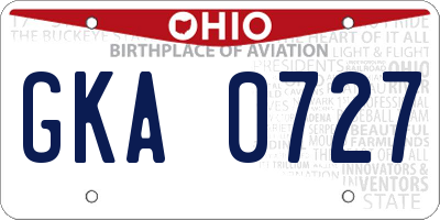 OH license plate GKA0727