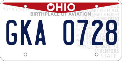 OH license plate GKA0728