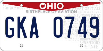OH license plate GKA0749