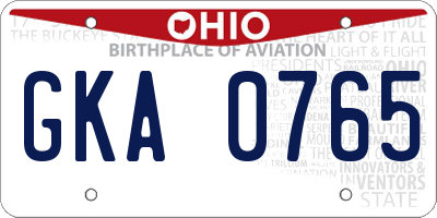 OH license plate GKA0765