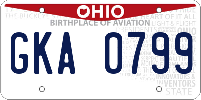 OH license plate GKA0799