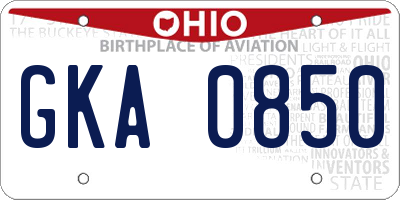 OH license plate GKA0850