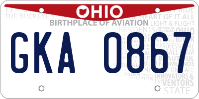 OH license plate GKA0867
