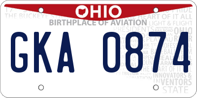 OH license plate GKA0874