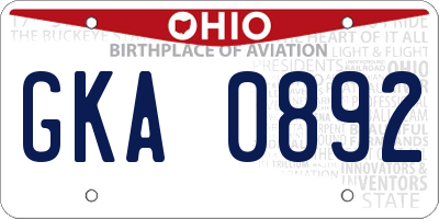 OH license plate GKA0892