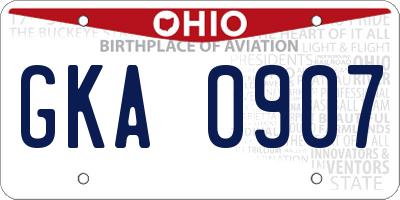 OH license plate GKA0907
