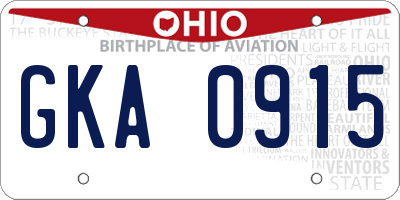 OH license plate GKA0915