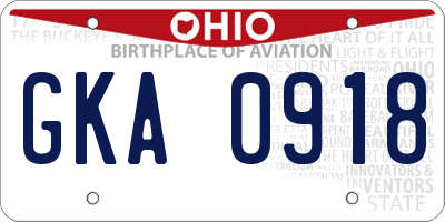 OH license plate GKA0918