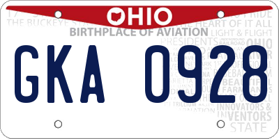 OH license plate GKA0928