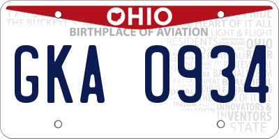 OH license plate GKA0934