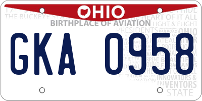 OH license plate GKA0958