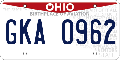 OH license plate GKA0962