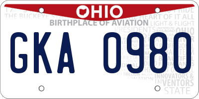 OH license plate GKA0980