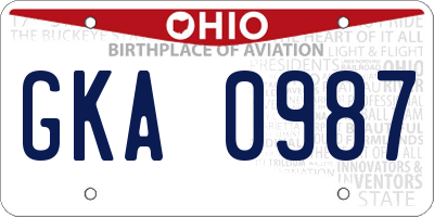 OH license plate GKA0987