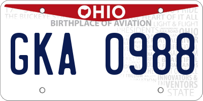 OH license plate GKA0988