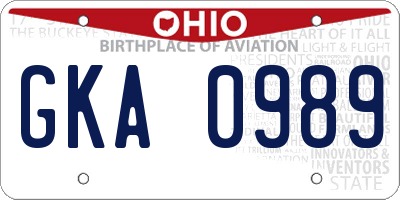 OH license plate GKA0989