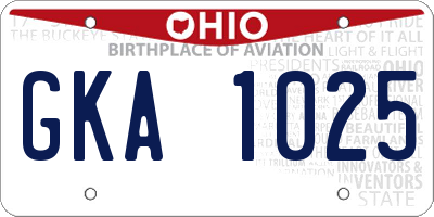 OH license plate GKA1025