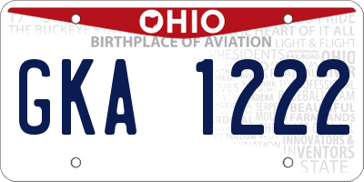 OH license plate GKA1222