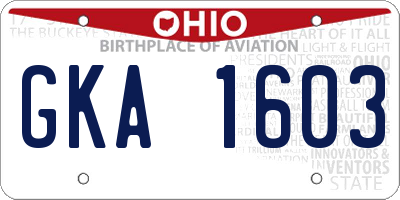 OH license plate GKA1603