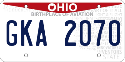 OH license plate GKA2070