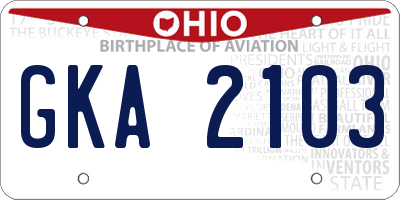 OH license plate GKA2103