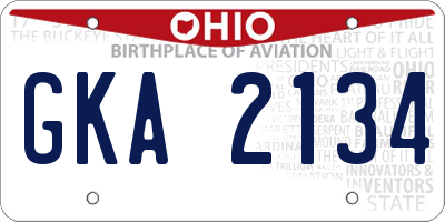 OH license plate GKA2134
