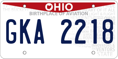 OH license plate GKA2218