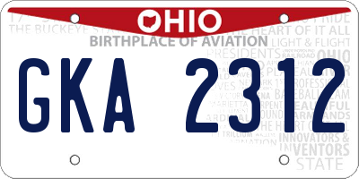 OH license plate GKA2312